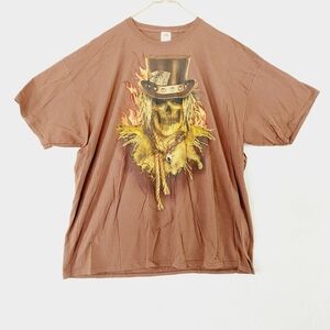 Scarecrow Skull in Top Hat Poker Cards Flames Brown Heavy Metal T-Shirt P3018